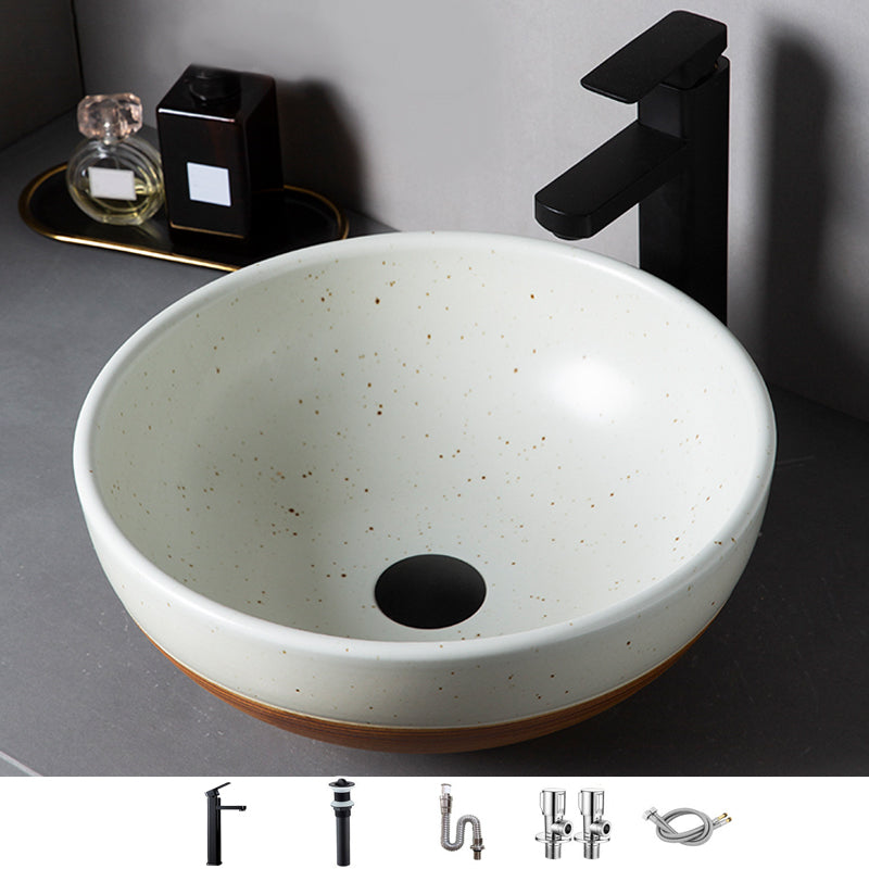 Traditional Bathroom Sink Porcelain Round Vessel with Pop-Up Drain