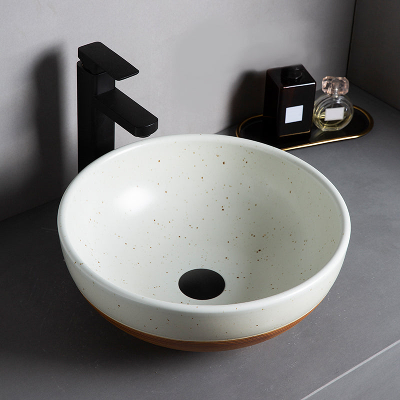 Traditional Bathroom Sink Porcelain Round Vessel with Pop-Up Drain