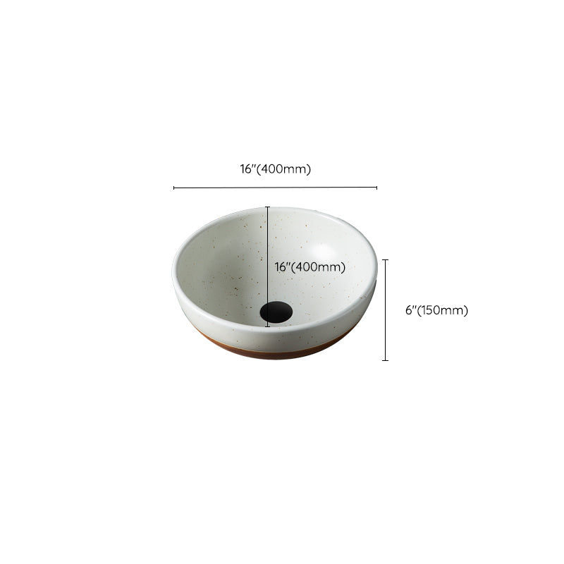 Traditional Bathroom Sink Porcelain Round Vessel with Pop-Up Drain