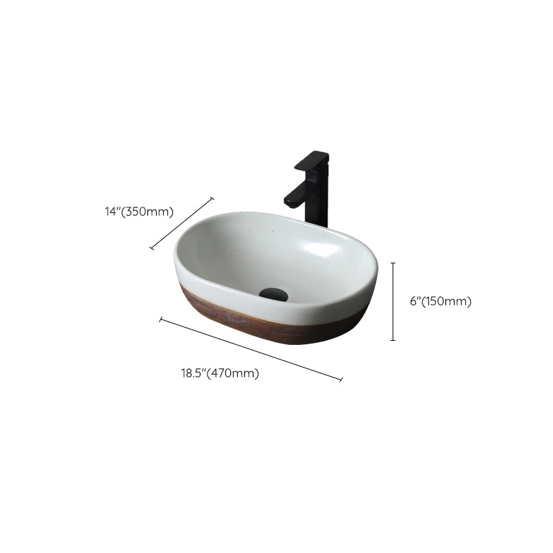 Traditional Bathroom Sink Porcelain Round Vessel with Pop-Up Drain