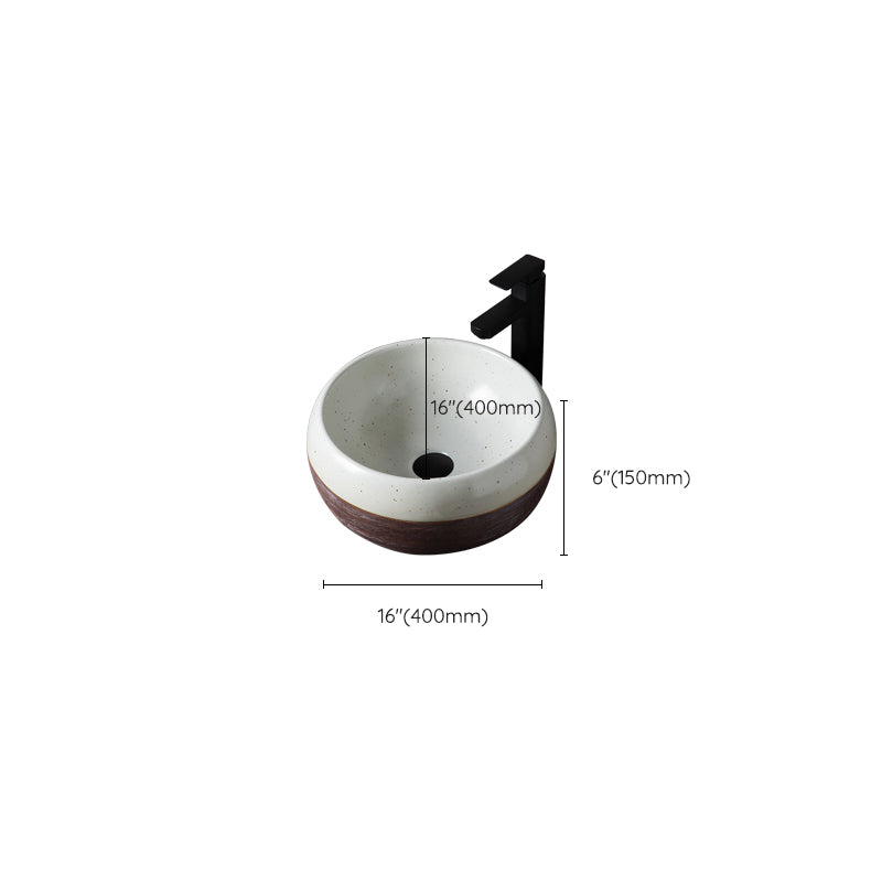Traditional Bathroom Sink Porcelain Round Vessel with Pop-Up Drain