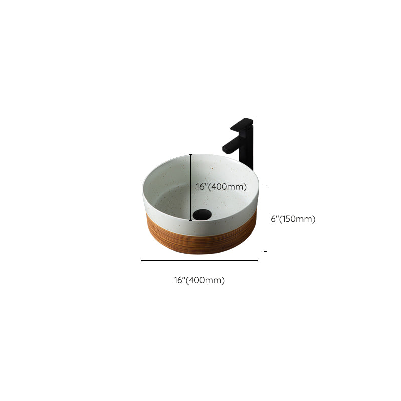 Traditional Bathroom Sink Porcelain Round Vessel with Pop-Up Drain