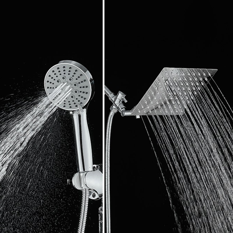 Silver Square Fixed Shower Head Modern Style Wall-Mount Showerhead