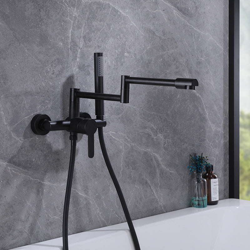 Wall Mounted Metal Tub Filler Low Arc Waterfall Bathroom Faucet with Hose