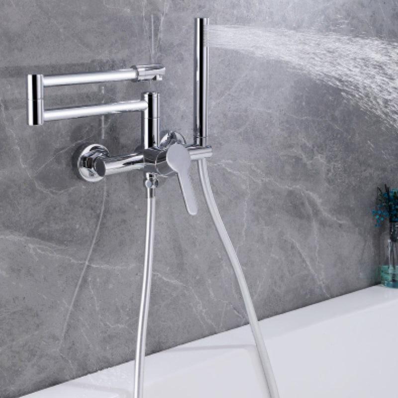 Wall Mounted Metal Tub Filler Low Arc Waterfall Bathroom Faucet with Hose