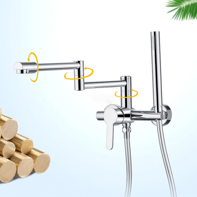 Wall Mounted Metal Tub Filler Low Arc Waterfall Bathroom Faucet with Hose