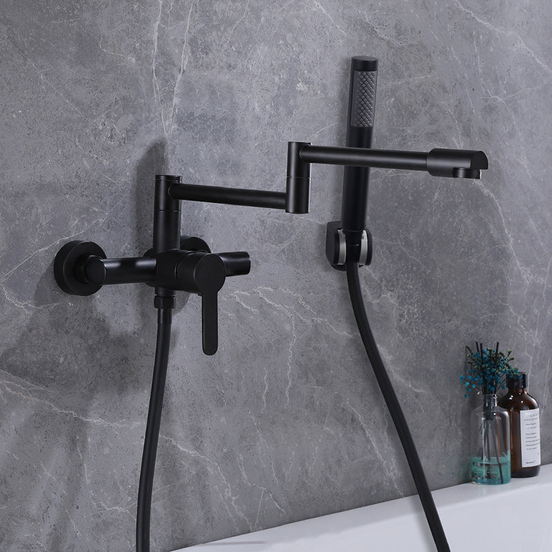 Wall Mounted Metal Tub Filler Low Arc Waterfall Bathroom Faucet with Hose