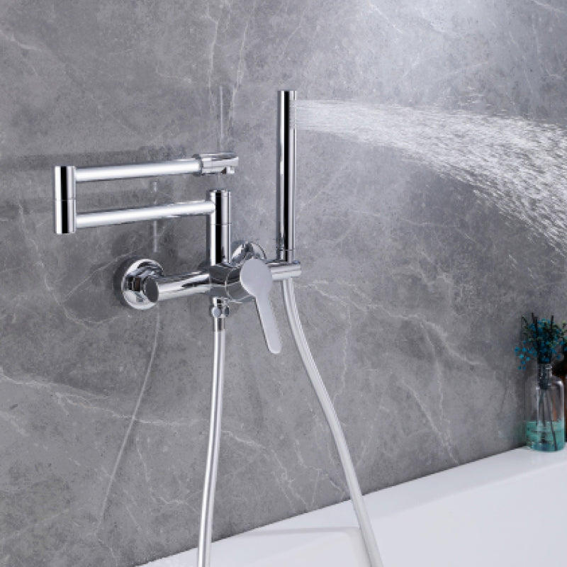 Wall Mounted Metal Tub Filler Low Arc Waterfall Bathroom Faucet with Hose