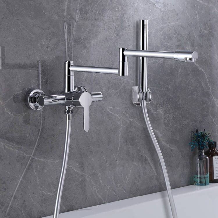Wall Mounted Metal Tub Filler Low Arc Waterfall Bathroom Faucet with Hose