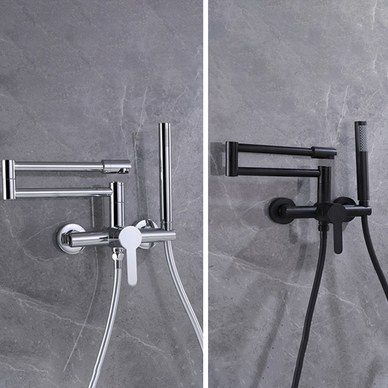 Wall Mounted Metal Tub Filler Low Arc Waterfall Bathroom Faucet with Hose