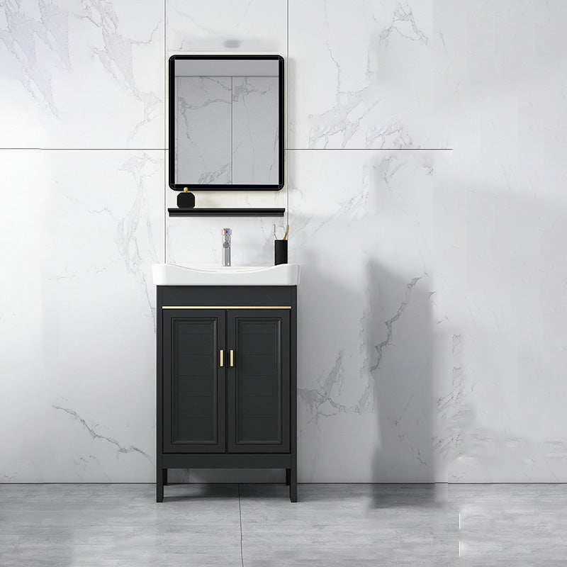 Modern Metal Sink Cabinet Mirror Wall-Mounted Bathroom Vanity Cabinet in Black