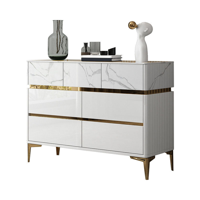 Glam Stone Storage Chest Bedroom White Chest with Metal Legs
