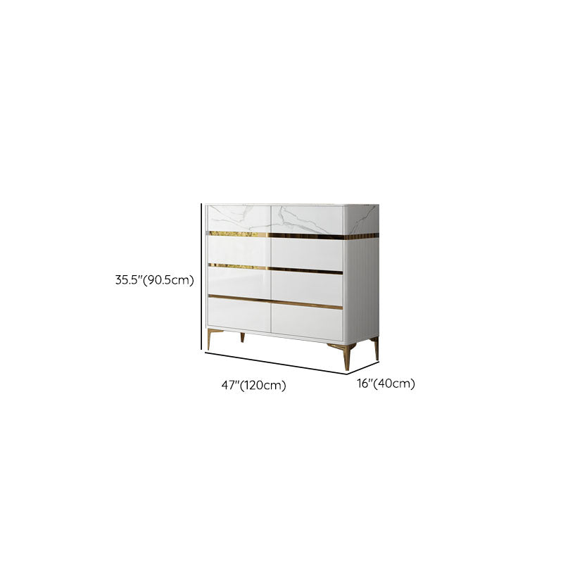 Glam Stone Storage Chest Bedroom White Chest with Metal Legs