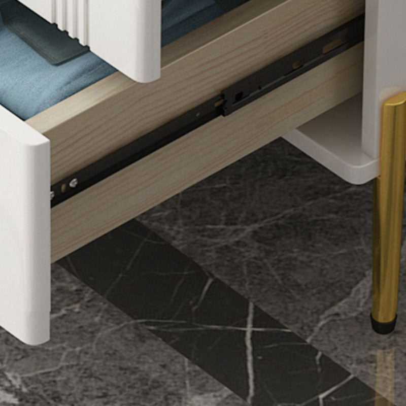 Glam Stone Chest Bedroom White Storage Chest with Metal Legs