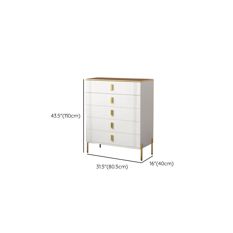 Glam Stone Chest Bedroom White Storage Chest with Metal Legs