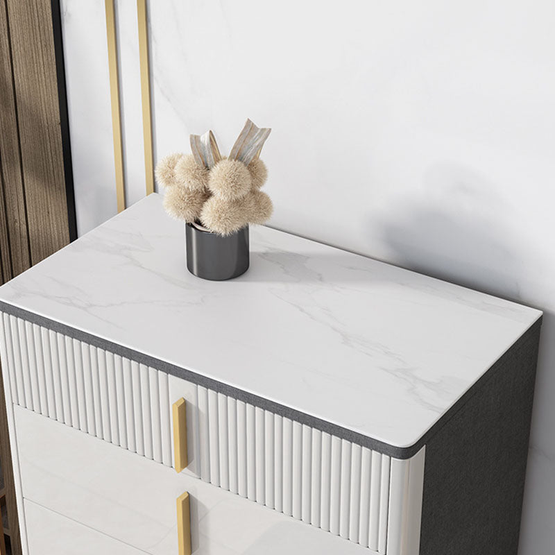 Glam Stone White Storage Chest Bedroom Chest with Metal Legs