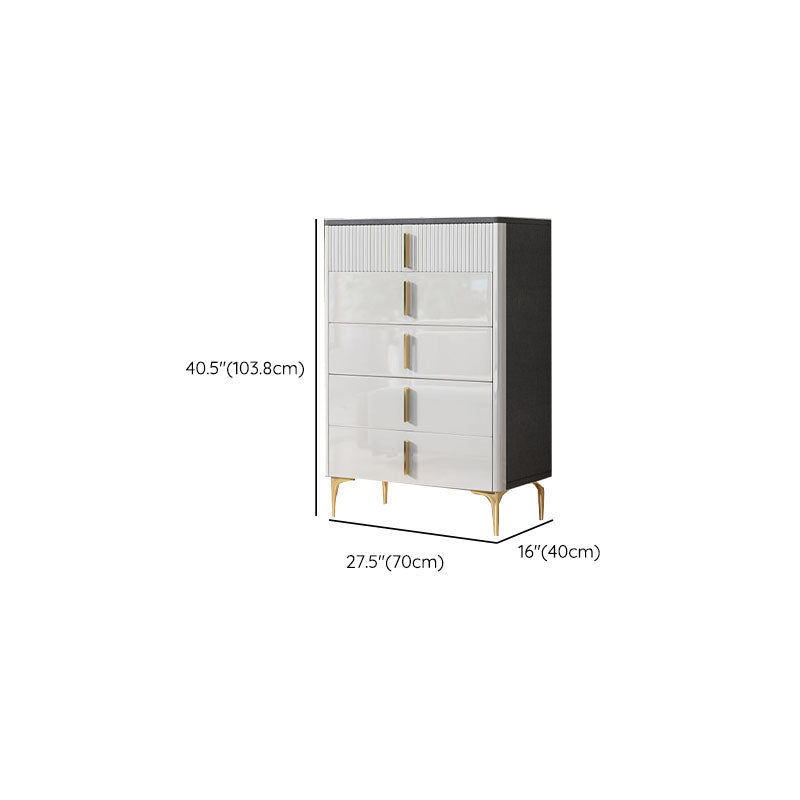 Glam Stone White Storage Chest Bedroom Chest with Metal Legs