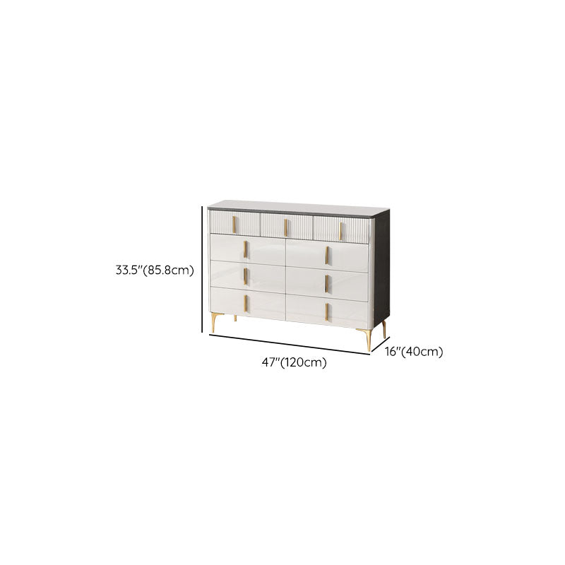 Glam Stone White Storage Chest Bedroom Chest with Metal Legs