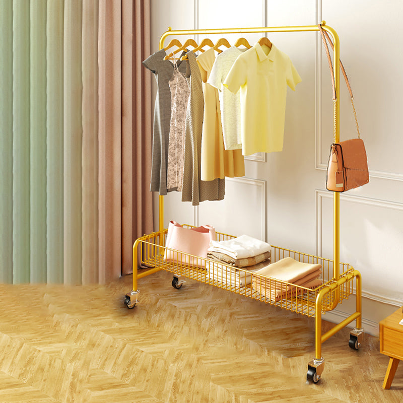 Contemporary Golden Metal Coat Rack Castors Coat Rack with Storage