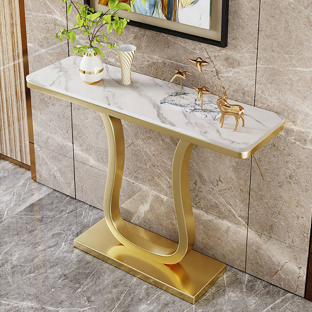 Glam Rectangle Console Table 31.5-inch Tall Stone Accent Table