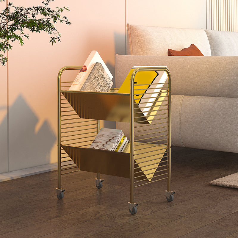 Glam Open Back Bookshelf Standard Metal 2 Shelves Bookcase for Home Office