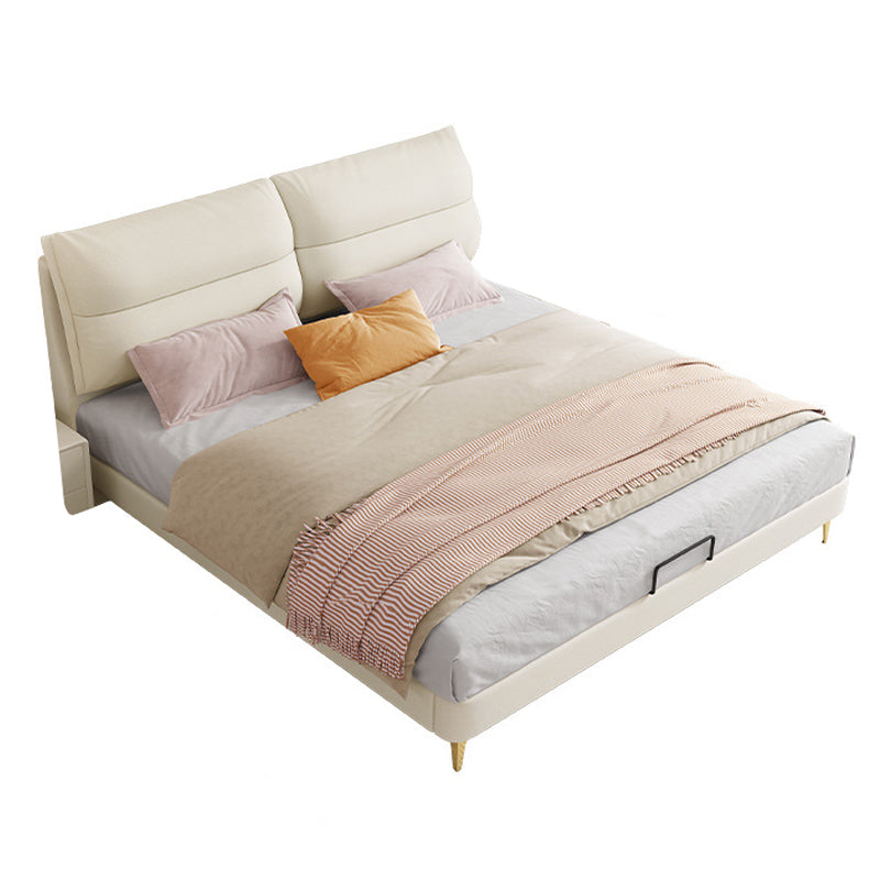 Panel Standard Bed Glam Beige Bed Frame with Upholstered Headboard