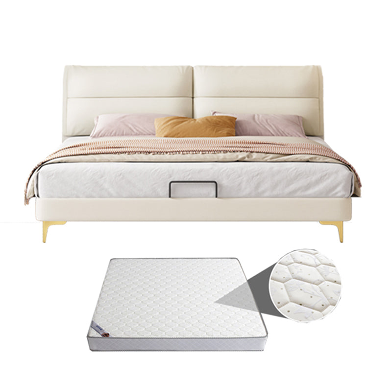 Panel Standard Bed Glam Beige Bed Frame with Upholstered Headboard