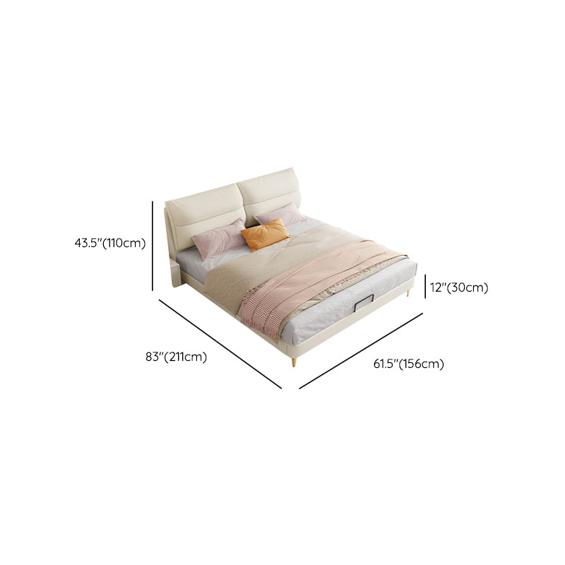 Panel Standard Bed Glam Beige Bed Frame with Upholstered Headboard