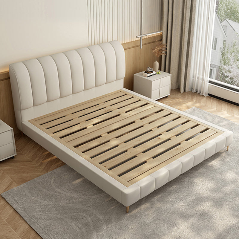 Upholstered Headboard Standard Bed Solid Wood Slat Bed in White