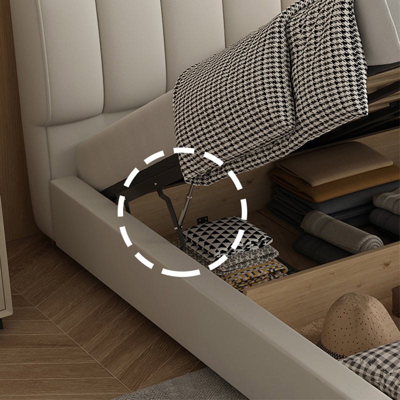 Upholstered Headboard Standard Bed Solid Wood Slat Bed in White