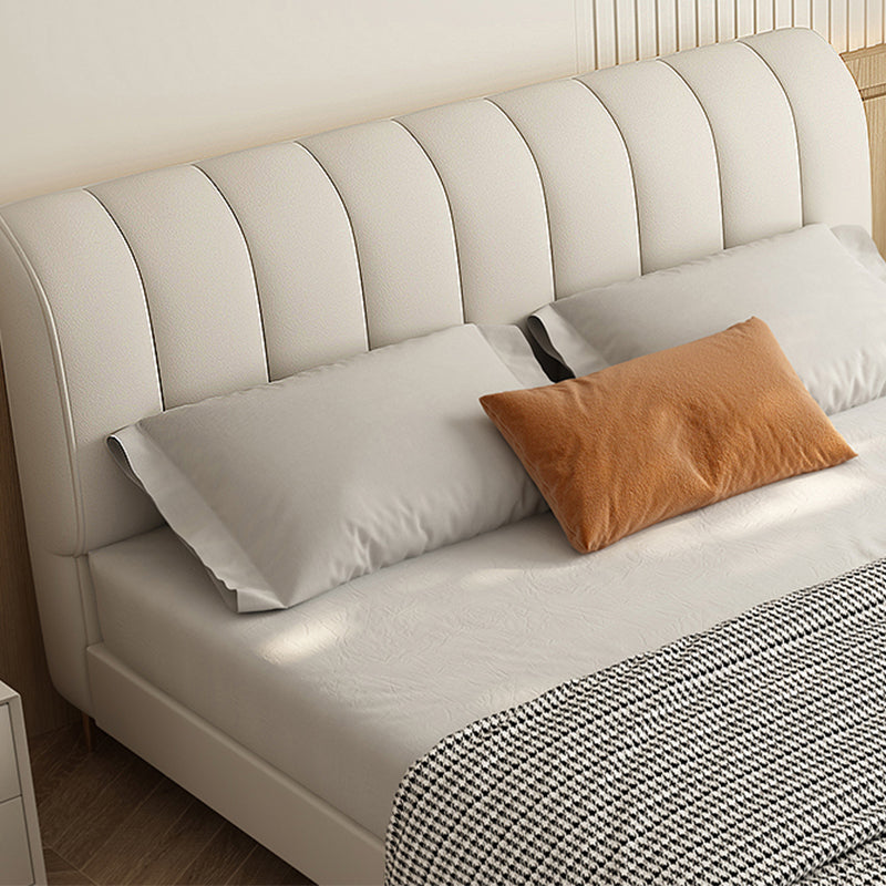 Upholstered Headboard Standard Bed Solid Wood Slat Bed in White