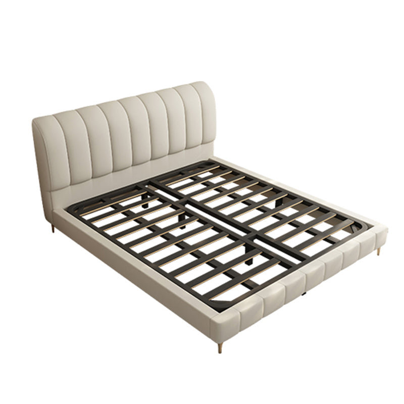 Upholstered Headboard Standard Bed Solid Wood Slat Bed in White