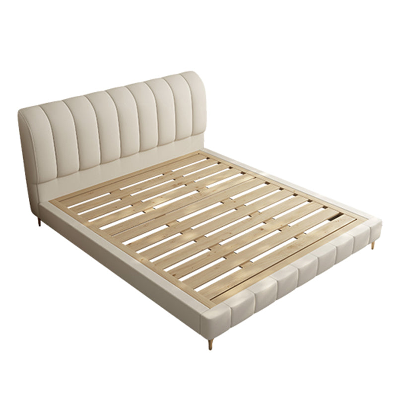 Upholstered Headboard Standard Bed Solid Wood Slat Bed in White