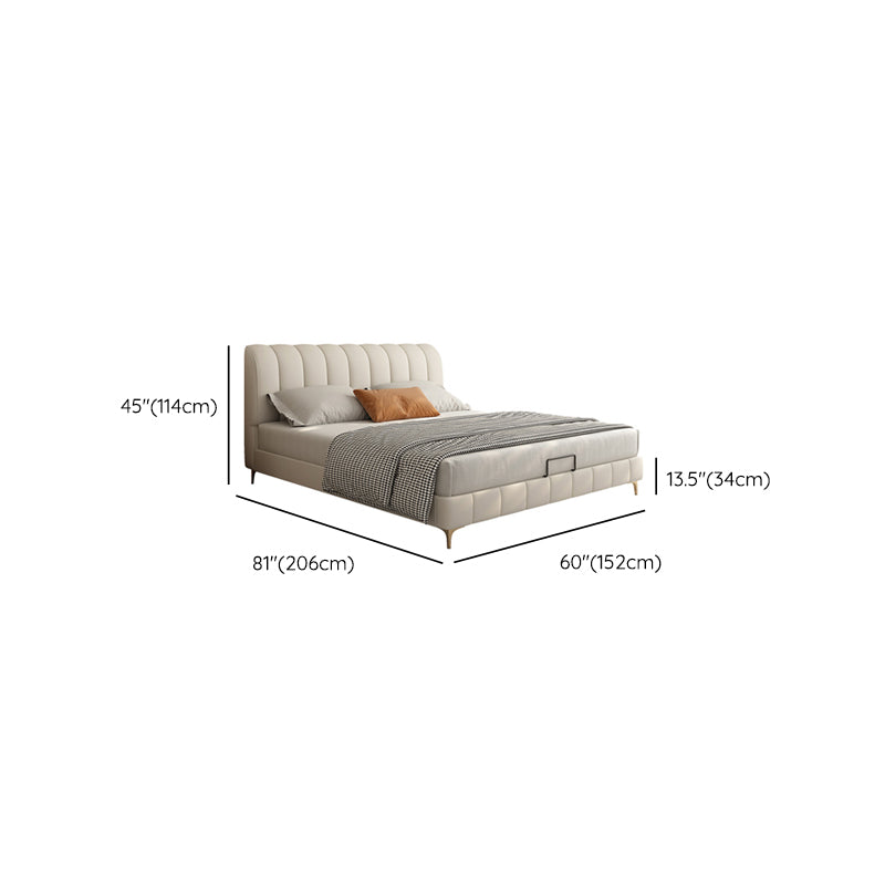 Upholstered Headboard Standard Bed Solid Wood Slat Bed in White