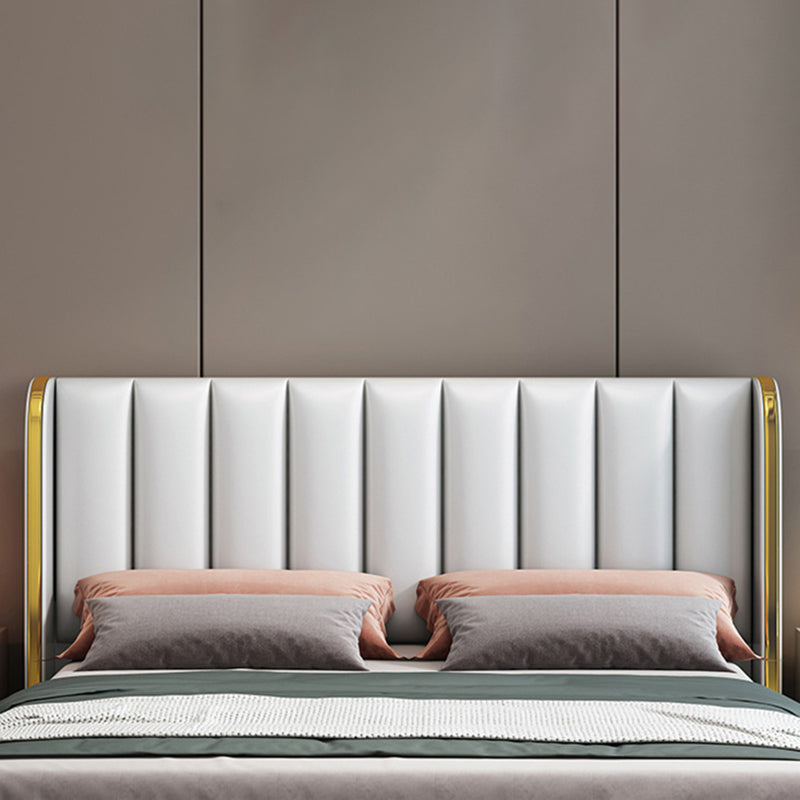 Glam White Panel Bed Upholstered Headboard Standard Bed 60"W x 80"L