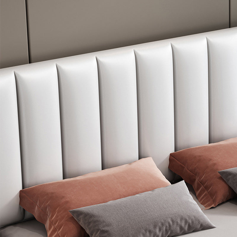 Glam White Panel Bed Upholstered Headboard Standard Bed 60"W x 80"L