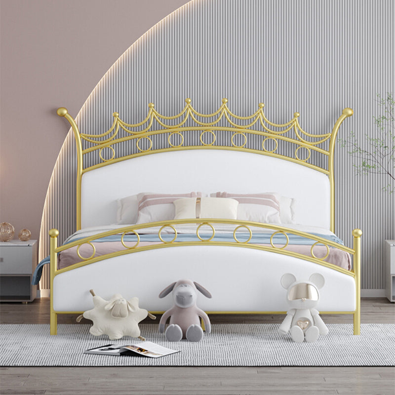 Glam Style Standard Bed with Upholstered Headboard in Iron Bed
