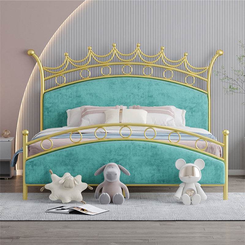 Glam Style Standard Bed with Upholstered Headboard in Iron Bed