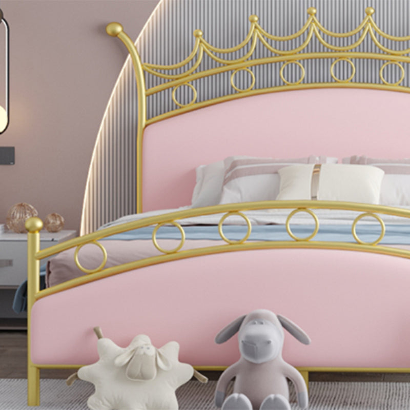 Glam Style Standard Bed with Upholstered Headboard in Iron Bed