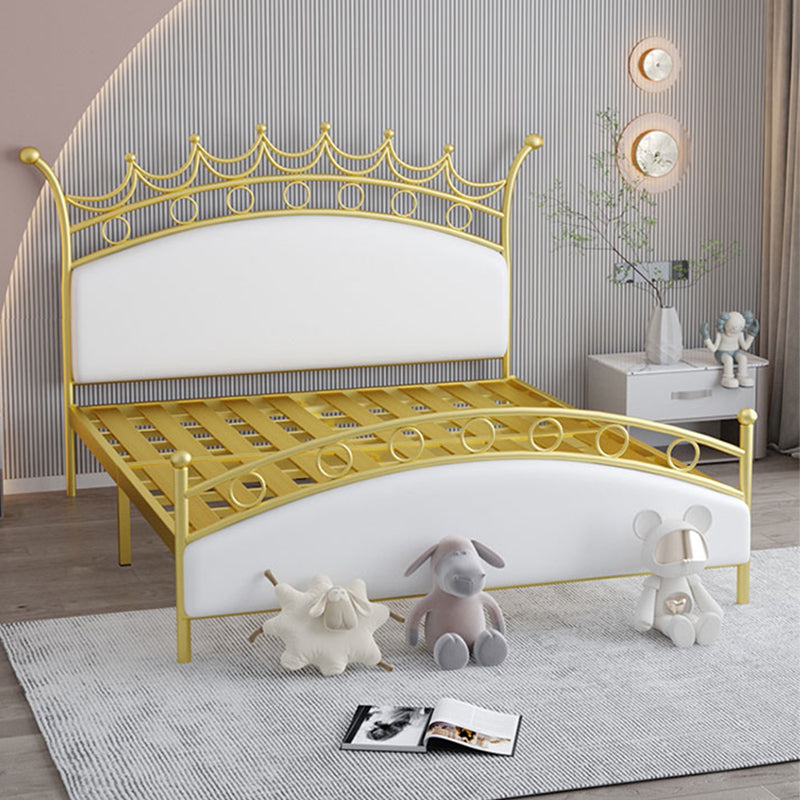 Glam Style Standard Bed with Upholstered Headboard in Iron Bed