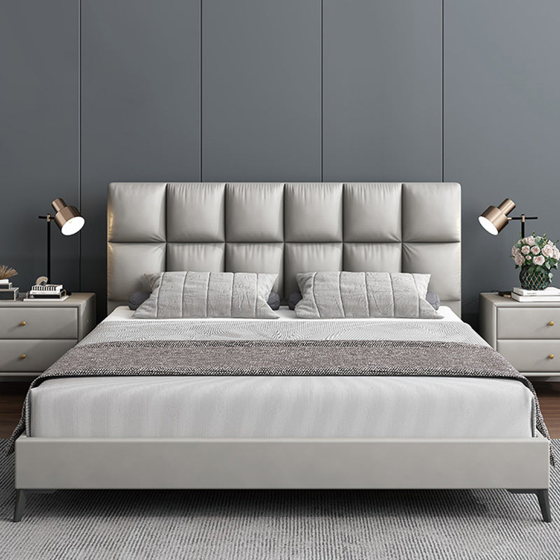 Modern Bed Upholstered Headboard Standard Bed with Metal Legs