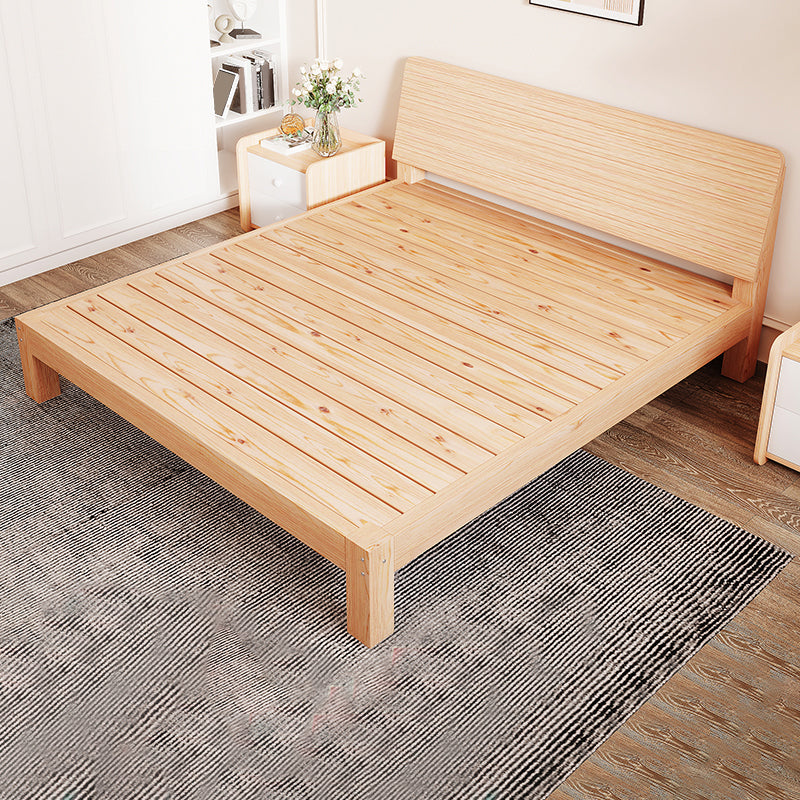 Modern Natural Solid Wood Standard Bed with Rectangular Headboard