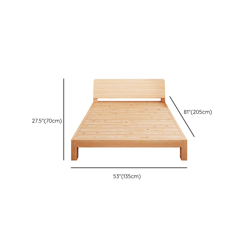 Modern Natural Solid Wood Standard Bed with Rectangular Headboard