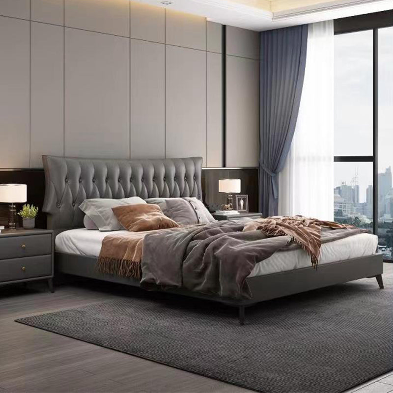 Contemporary Grey Upholstered Rectangular Headboard Standard Bed