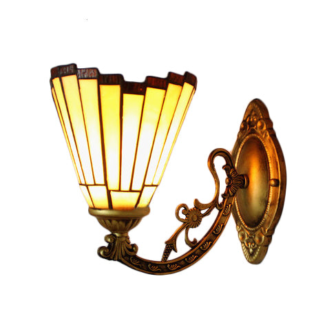 Mission Style Mini Wall Sconce Stained Glass 1 Light Wall Mounted Lamp with Curved Arm in Beige