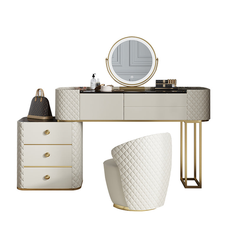 White Mirrored Make-up Vanity Glass Top Dressing Table Stool Set