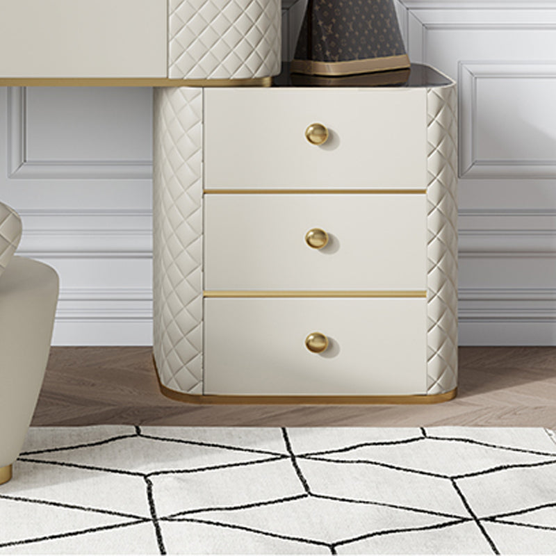 White Mirrored Make-up Vanity Glass Top Dressing Table Stool Set