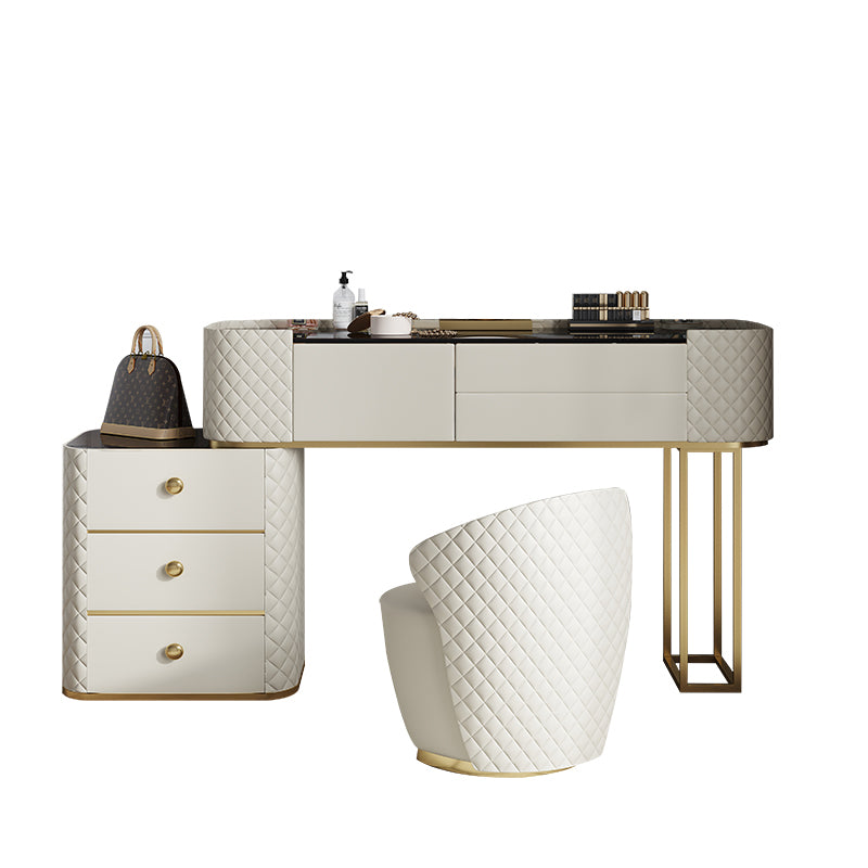 White Mirrored Make-up Vanity Glass Top Dressing Table Stool Set