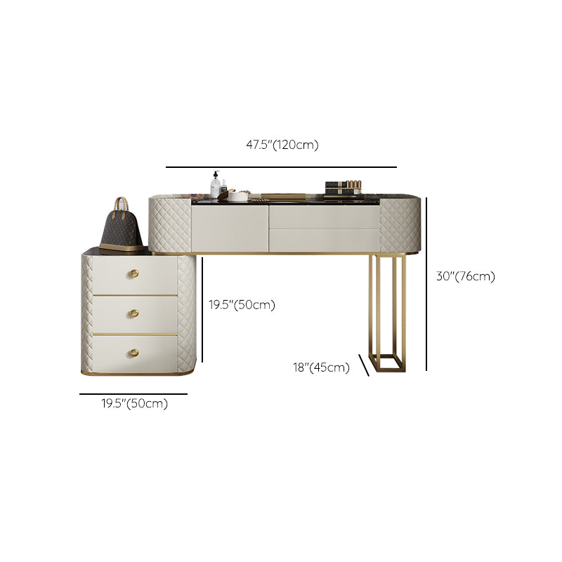 White Mirrored Make-up Vanity Glass Top Dressing Table Stool Set
