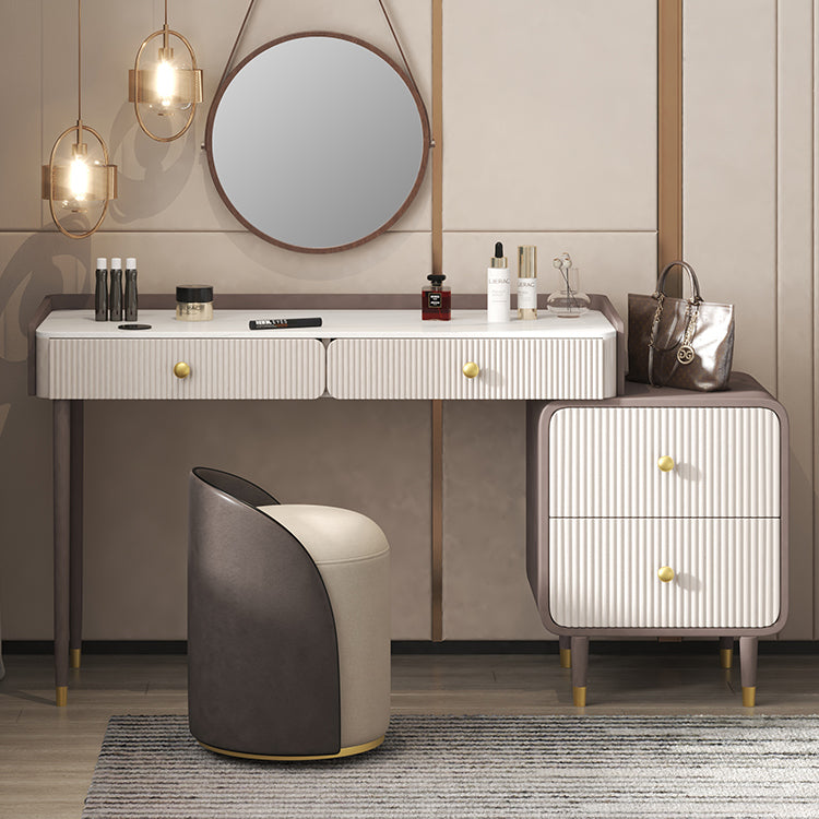 Stone Top Vanity Table 2/4 Storage Drawers Dressing Table with Mirror & Padded Stool
